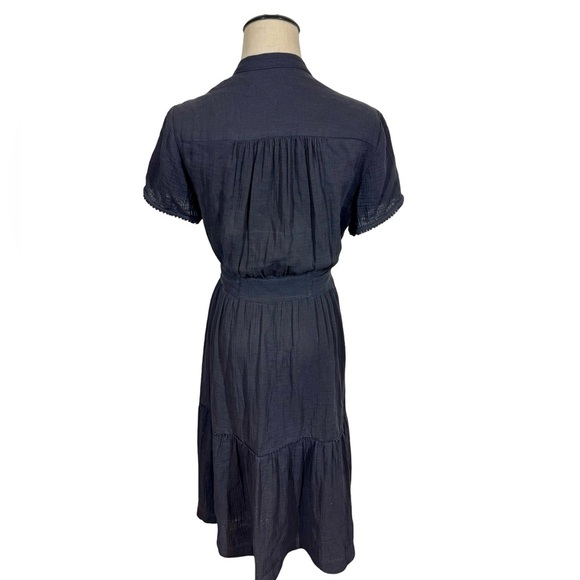 AYR The Kite Midi Dress Cotton Gauze Button Front Pom Pom Tiered Blk PLEASE READ - Picture 9 of 14